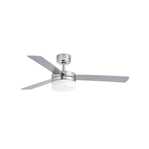 Faro Barcelona Ventilator mit Licht Panay 33608, 40 W, Körper aus Edelstahl, Diffusor aus glänzendem Glas, Blätter aus Holz von FARO BARCELONA