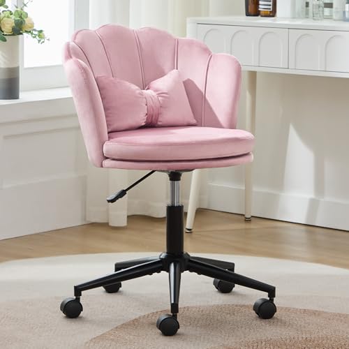 FARRINGTON Moderner Schminktisch-Stuhl mit Blütenblatt-Design, Premium Drehstuhl mit Lendenstütze - Höhenverstellbar & 360° (Pink) von FARRINGTON