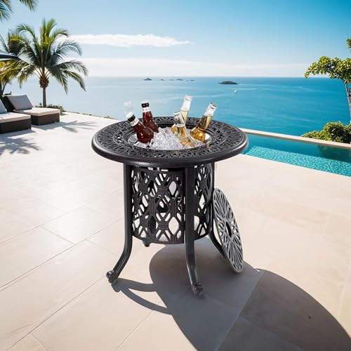 FARRINGTON Patio Bar Tables, Outdoor Getränkekühler Beistelltisch, 53 cm, Gussaluminium-Rahmen, Abnehmbarer Edelstahlbehälter, Handgebürstete Oberfläche, für Terrasse und Pool von FARRINGTON