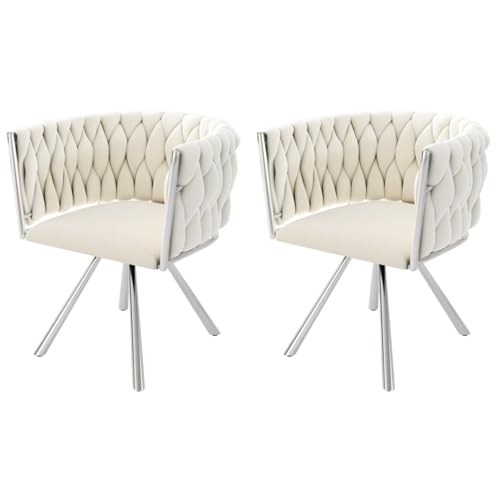 FARRINGTON Samt-Esszimmerstühle, 2er Set, 360° Drehbar, Gepolsterter Esszimmerstuhl mit Metallfüßen (Beige+Silber) von FARRINGTON