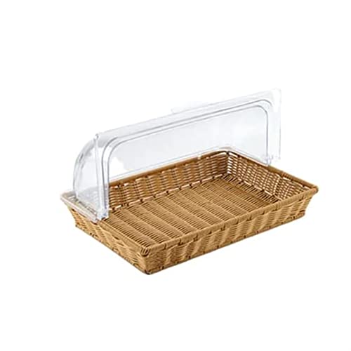 FARRJO Obstkorb, Brot-Imitat, Rattankorb mit Deckel, rechteckiger Lebensmittel-Präsentationskorb, gewebtes Brottablett mit transparentem Klappdeckel (Farbe: 02, Größe: 53 x 33 x 8 cm) von FARRJO