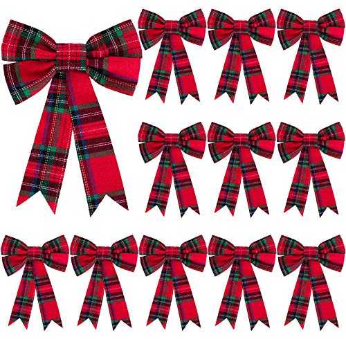 FARUTA 12 Stück Weihnachten Plaid Schleife Rot und Grün Plaid Schleife Weihnachtsbaum Ornament Schleifen für Weihnachtsbaum Home Decor, 12 x 17,8 cm von FARUTA