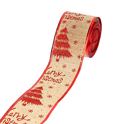 Weihnachts-Stoffbänder, 9,1 m, Xmas bedruckte Jutebänder, Geschenkverpackung, Kunsthandwerk, Verpackung, Juteband (Farbe: Rot) von FARUTA