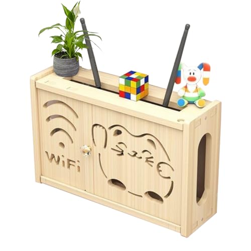 FARYODI Router Schrank aus Holz - Praktische Lösung zum Router Verstecken, Wandmontiertes WiFi-Aufbewahrungsrack, Kreatives Weißes Dekoratives Schwimmendes Regal (36×24×11.5cm) von FARYODI