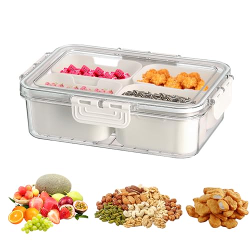 FARYODI Snack Aufbewahrungsbox,Unterteiltes Snack Tablett Rund mit Deckel,Aufbewahrungsbox Obstbox,Trockenfrüchte Lebensmittel,snackteller,Für Snacks,Obst,Nüsse,Süßigkeiten und Gemüse（4 Fächern） von FARYODI