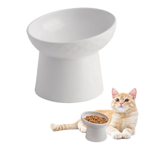 Katzennapf Erhöht - Keramik Fressnapf Katze mit Breitem Boden, Schnurrhaar-Freundlich, Blei- und Kadmiumfrei für Gesunde Katzenfütterung - Weiß von FARYODI