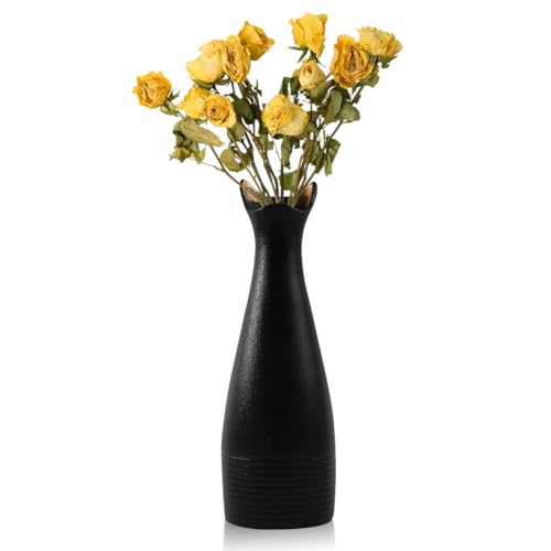 Keramik Vase, Katzenohr Blumenvase Keramik Vasen für Blumen, Dekorative Vasen für Pampasgras Deko, Modern Kleine Vase für Home Wohnzimmer Esstisch Bauernhaus Büro Dekor (Schwarz) von FARYODI