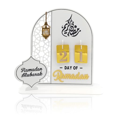 Ramadan Adventskalender,Ramadan Kalender 2024,Ramadan Deko,Eid Mubarak Acrylkalender Countdown,Countdown-Kalender Ornament,Kalender Für Muslimische Ramadan-Party Heimdekoration(Weiß) von FARYODI