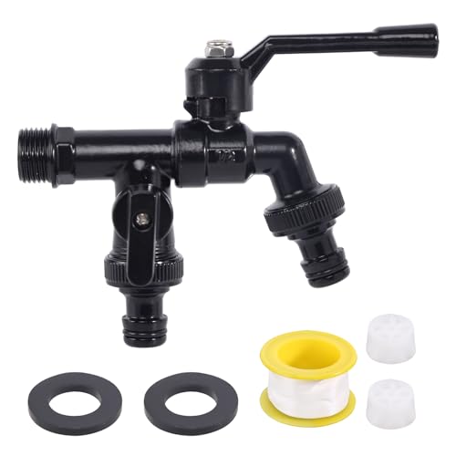 Frostschutz Doppel Wasserhahn Garten 1/2 Zoll aus 100% Hohe Härte Messing mit 2x 3/4 Zoll Abgänge, Frostschutz Wasserhahn Aussen Wasserhahn Waschmaschine Wasserhahn 1/2 Zoll ibc Auslaufhahn 1/2 Zoll von FASBET