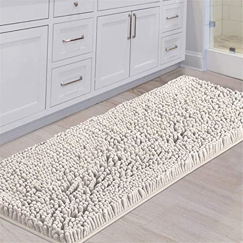 Badematte Badeteppich für Badezimmer Chenille Badezimmerteppich Matte Extra Weiche und Saugfähige Mikrofaser Rutschfester Teppich Schnell Trocknende Badematte Waschbar (Elfenbein,150 x 50 cm) von FASCINATDECO