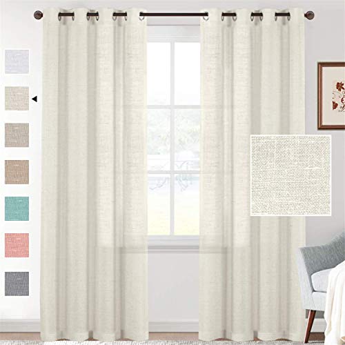 FASCINATDECO 2er Set Voile Gardinen Halbtransparent Leinen Vorhang mit Ösen Unregelmäßige Textur Vorhänge Ösenschal Fensterschal Lichtdurchlässig für Schlafzimmer (Elfenbein,2X 132x213 cm) von FASCINATDECO