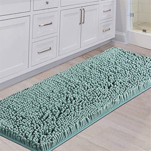 FASCINATDECO Badematte Badeteppich für Badezimmer Chenille Badezimmerteppich Matte Extra Weiche und Saugfähige Mikrofaser Rutschfester Teppich Schnell Trocknende Badematte Waschbar (Aqua,120 x 60 cm) von FASCINATDECO