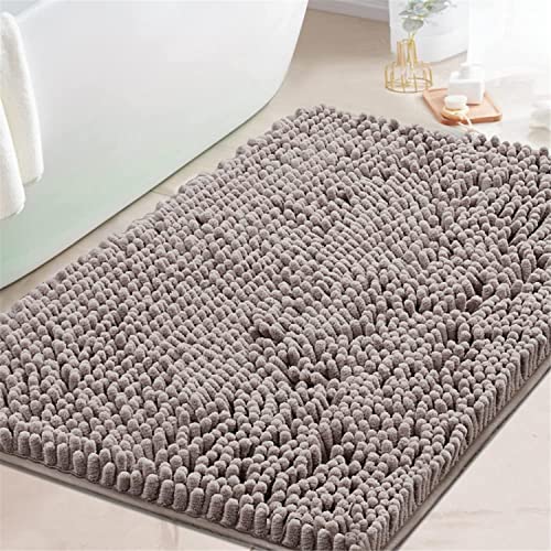 FASCINATDECO Badematte Badeteppich für Badezimmer Chenille Badezimmerteppich Matte Extra Weiche und Saugfähige Mikrofaser Rutschfester Teppich Schnell Trocknende Badematte Waschbar (Taupe,60 x 90 cm) von FASCINATDECO