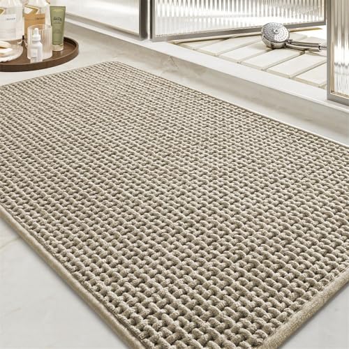 FASCINATDECO Chenille Badematte rutschfest Badezimmerteppich Weich Badteppich Saugfähige Badvorleger Waschbar Duschvorleger für Badezimmer, 50x80 cm, Beige von FASCINATDECO