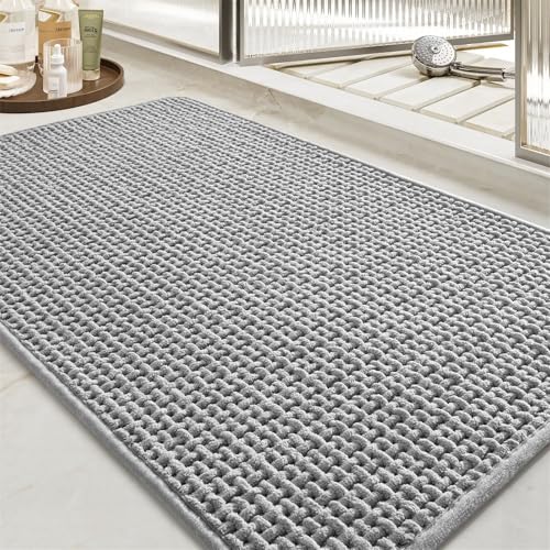 FASCINATDECO Chenille Badematte rutschfest Badezimmerteppich Weich Badteppich Saugfähige Badvorleger Waschbar Duschvorleger für Badezimmer, 50x80 cm, Grau von FASCINATDECO