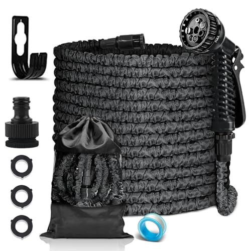 FASCINATDECO Flexibler Gartenschlauch 23m mit 7-Funktionen Sprühfunktionen, Wasserschlauch flexibel mit 3-Fach Latexkern inkl. Adapter für 1/2' 3/4' Zoll und Wandhalterung, dehnbarer flexiSchlauch von FASCINATDECO