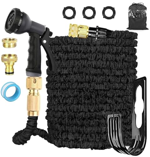 FASCINATDECO Flexibler Gartenschlauch 60m mit 8-Funktionen Schlauchdüse, Wasserschlauch flexibel mit 3-Fach Latexkern inkl. Vollmessing Adapter für 1/2' 3/4' Zoll, dehnbarer flexiSchlauch von FASCINATDECO
