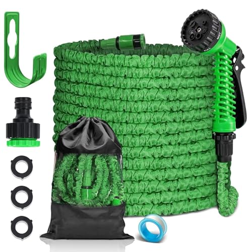 FASCINATDECO Flexibler Gartenschlauch 7.5m mit 7 Funktionen Brause, Wasserschlauch flexibel mit 3-Fach Latexkern inkl. Adapter für 1/2' 3/4' Zoll und Wandhalterung, dehnbarer flexiSchlauch von FASCINATDECO