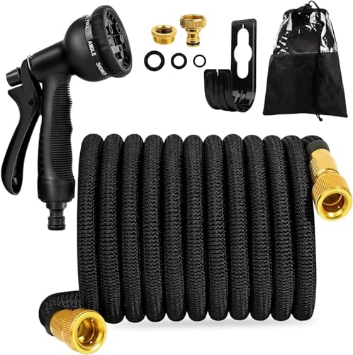 FASCINATDECO Flexibler Gartenschlauch mit 8 Funktion 30m, Wasserschlauch flexibel mit 3-Fach Latexkern inkl. Vollmessing Adapter für 1/2' 3/4' Zoll und Wandhalterung, dehnbarer flexiSchlauch von FASCINATDECO