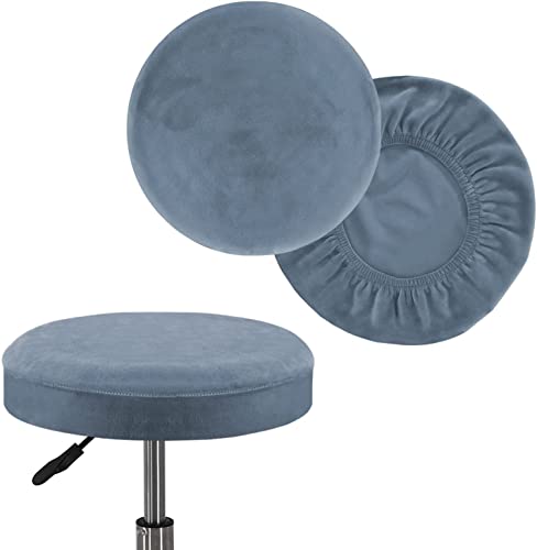 FASCINATDECO Hockerbezug Runder Sitzhocker Bezug 2 Stück Stretch Samt Hussen für Barhocker Runder Stuhlbezug Protector Waschbarer Runder Drehbarer Hocker Schonbezug (Steinblau,Mittel) von FASCINATDECO