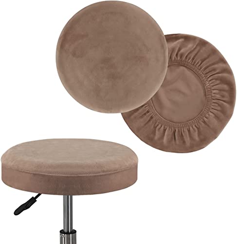 FASCINATDECO Hockerbezug Runder Sitzhocker Bezug 2 Stück Stretch Samt Hussen für Barhocker Runder Stuhlbezug Protector Waschbarer Runder Drehbarer Hocker Schonbezug (Taupe,Mittel) von FASCINATDECO