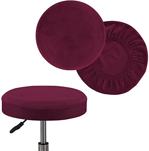 FASCINATDECO Hockerbezug Runder Sitzhocker Bezug 2 Stück Stretch Samt Hussen für Barhocker Runder Stuhlbezug Protector Waschbarer Runder Drehbarer Hocker Schonbezug (Weinrot,Mittel) von FASCINATDECO