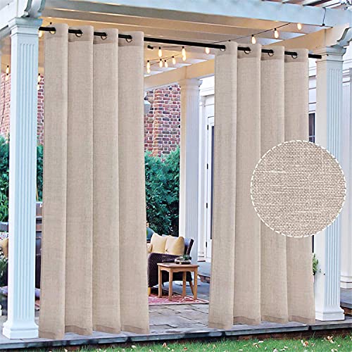 FASCINATDECO Outdoor Vorhang Für Terrasse Wasserdicht - Indoor Outdoor Vorhang Leinenoptik Halbtransparente Sichtschutzvorhänge Mit Öse Oben, 2 Paneele (2X 132x274 cm,Natürlich) von FASCINATDECO