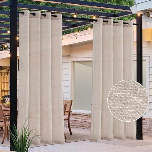 FASCINATDECO Outdoor Vorhang Wetterfest Halbtransparent Outdoorvorhänge Gardinen Wasserdicht Vorhänge Dekoschal Voile Vorhänge für Terrassentür Pavillon, 213x132 cm, Natürlich, 2er Set von FASCINATDECO