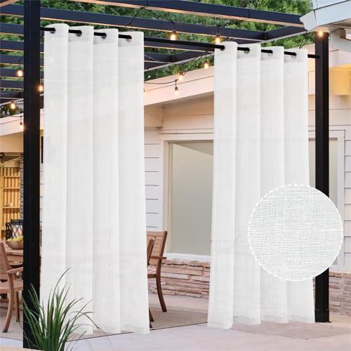 FASCINATDECO Outdoor Vorhang Wetterfest Halbtransparent Outdoorvorhänge Gardinen Wasserdicht Vorhänge Dekoschal Voile Vorhänge für Terrassentür Pavillon, 213x132 cm, Weiß, 2er Set von FASCINATDECO