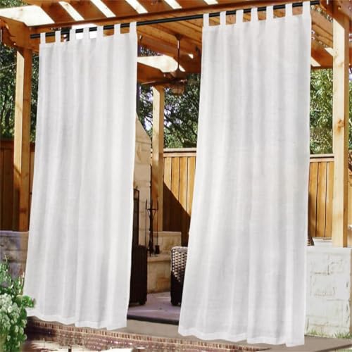 FASCINATDECO Outdoorvorhänge mit Klettverschluss Terrasse Vorhänge Halbtransparent Leinenoptik Gardinen Balkon Vorhang Outdoor Gardinen für Terrassentür Pavillon, 274x132 cm, Weiß, 2er Set von FASCINATDECO