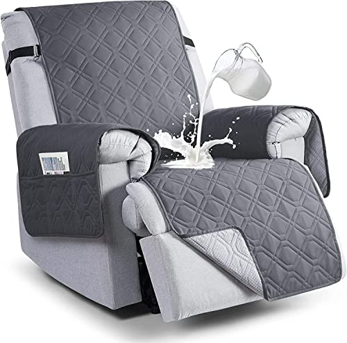 FASCINATDECO Sesselschoner für Relaxsessel Fernsehsessel 1 Sitzer Gesteppt Sesselschoner Sesselauflage Relax mit Armlehnen und Taschen Wasserdicht Sesselüberwürfe Sesselbezug (Dunkelgrau,Klein) von FASCINATDECO
