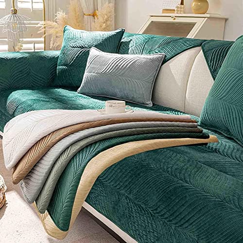 FASCINATDECO Sofa/Couch überzug/überwurf, Sofaschoner rutschfest, Super Weicher Samt Sofabezug für Sofa L Form/U Form/Ecksofa 3/2/1 Sitzer, Sofaschutz Hund Washable Sofahusse (110x180cm,Dunkelgrün) von FASCINATDECO