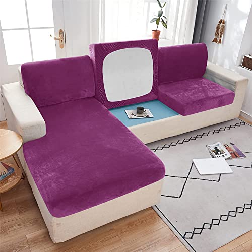 FASCINATDECO Sofa Sitzkissenbezug, Samt Sofa Sitzbezug für Wohnzimmer Schnittsofa, Couch kissenbezüge mit elastischer Unterseite, Husse Überzug Bezug für Sofa Sitzkissen (Lila,Chaiselongue) von FASCINATDECO