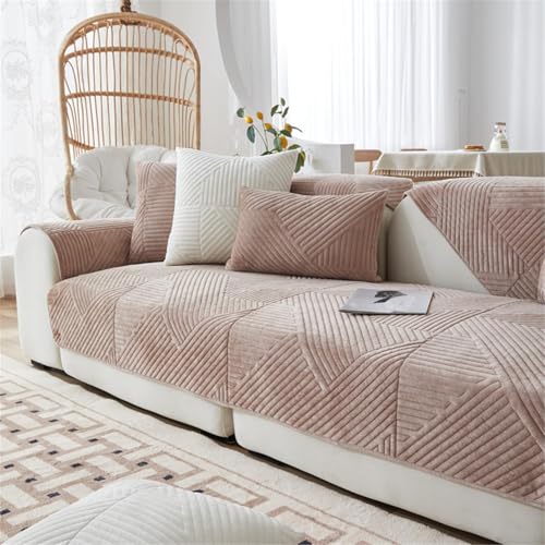 FASCINATDECO Sofa Überzug, Samt Sofabezug 1/2/3/4 Sitzer, Sofaschoner rutschfest, Couch überzug L Form Sofaüberwurfe, Sofa Sitzkissenbezug, Waschbar Couchbezug (Kamel,90x180cm) von FASCINATDECO