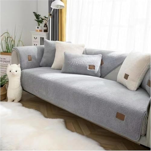 FASCINATDECO Sofa Überzug, Samt Sofabezug 1/2/3/4 Sitzer, Sofaschoner rutschfest, Couch überzug L Form Sofaüberwurfe, Universelle Sofa Sitzkissenbezug, Waschbar Couchbezug (Grau,70x180cm) von FASCINATDECO