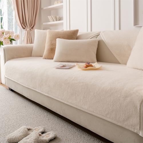 FASCINATDECO Sofa Überzug, Samt Sofabezug 1 2 3 4 Sitzer Sofabezüge Couch Überzug L Form Ecksofa Sofa Couch Überwurfdecke, Sofahusse Sofaüberwürfe Sofaschoner Sofa Abdeckung (Beige,110x240cm) von FASCINATDECO