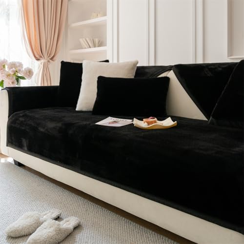 FASCINATDECO Sofa Überzug, Samt Sofabezug 1 2 3 4 Sitzer Sofabezüge Couch Überzug L Form Ecksofa Sofa Couch Überwurfdecke, Sofahusse Sofaüberwürfe Sofaschoner Sofa Abdeckung (Schwarz,90x160cm) von FASCINATDECO