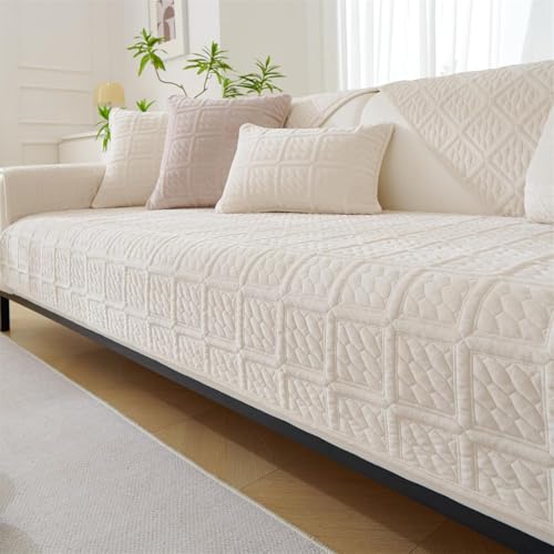 FASCINATDECO Sofa Überzug, Sofa Sitzkissenbezug, Sofaschoner rutschfest, Universelle Sofabezug 1 2 3 Sitzer Couch überzug für Wohnzimmer, Sofaüberwürf L Form Sofaschutz (Beige,90x180cm) von FASCINATDECO