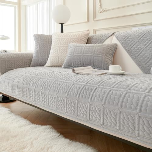 FASCINATDECO Sofa Überzug, Sofa Sitzkissenbezug, Sofaschoner rutschfest, Universelle Sofabezug 1 2 3 Sitzer Couch überzug für Wohnzimmer, Sofaüberwürf L Form Sofaschutz (Hellgrau,110x160cm) von FASCINATDECO