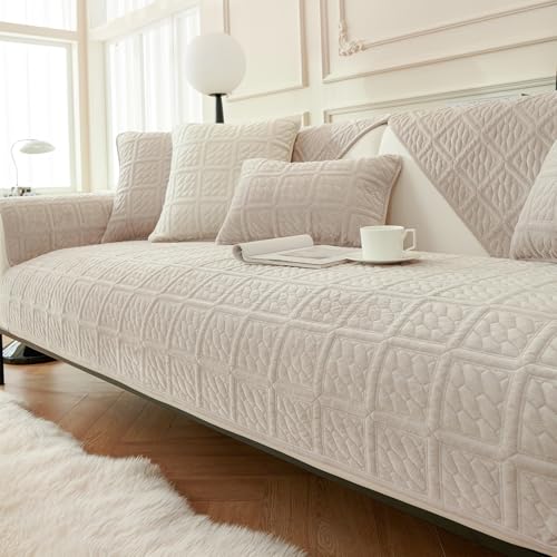 FASCINATDECO Sofa Überzug, Sofa Sitzkissenbezug, Sofaschoner rutschfest, Universelle Sofabezug 1 2 3 Sitzer Couch überzug für Wohnzimmer, Sofaüberwürf L Form Sofaschutz (Khaki,70x180cm) von FASCINATDECO