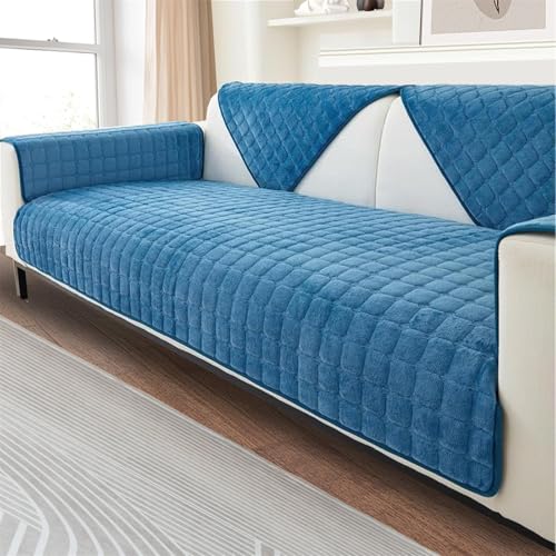 FASCINATDECO Sofa Überzug, Weiche Flanell Sofa Sitzkissenbezug, Sofaschoner rutschfest, Sofabezug 1 2 3 Sitzer Couch überzug für Wohnzimmer, Sofaüberwürf L Form Sofaschutz (Blau,90x180cm) von FASCINATDECO