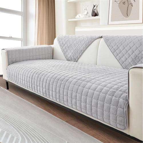 FASCINATDECO Sofa Überzug, Weiche Flanell Sofa Sitzkissenbezug, Sofaschoner rutschfest, Sofabezug 1 2 3 Sitzer Couch überzug für Wohnzimmer, Sofaüberwürf L Form Sofaschutz (Hellgrau,70x90cm) von FASCINATDECO