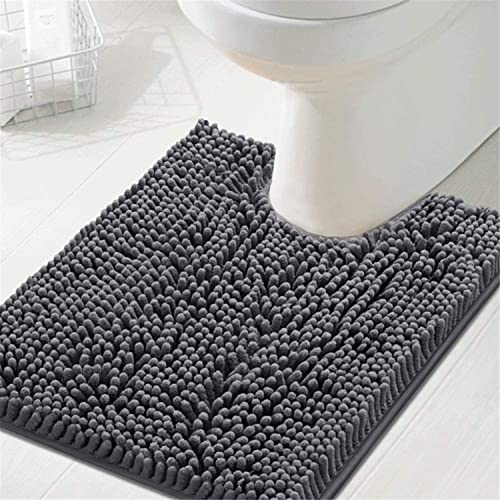 FASCINATDECO WC Vorleger mit Ausschnitt, ?50 x 60cm Hochflor Chenille rutschfest WC Teppich Weichen Mikrofasern Badematte Badezimmerteppich Kontur Toilettenmatte maschinenwaschba (Grau) von FASCINATDECO