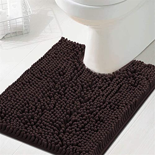 FASCINATDECO WC Vorleger mit Ausschnitt, ?50 x 60cm Hochflor Chenille rutschfest WC Teppich Weichen Mikrofasern Badematte Badezimmerteppich Kontur Toilettenmatte maschinenwaschba (Schokolade) von FASCINATDECO