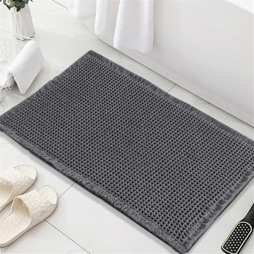 FASCINATDECO Waffle Badematte rutschfest Badezimmerteppich mit rutschhemmender Rückseite Weich Badteppich Saugfähige Badvorleger Waschbar Duschvorleger für Badezimmer, 43x60 cm, Grau von FASCINATDECO