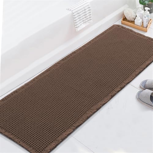 FASCINATDECO Waffle Badematte rutschfest Badezimmerteppich mit rutschhemmender Rückseite Weich Badteppich Saugfähige Badvorleger Waschbar Duschvorleger für Badezimmer, 60x180 cm, Schokolade von FASCINATDECO