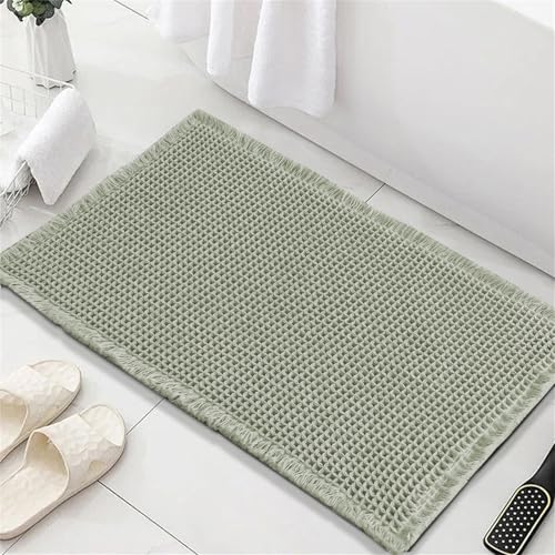 FASCINATDECO Waffle Badematte rutschfest Badezimmerteppich mit rutschhemmender Rückseite Weich Badteppich Saugfähige Badvorleger Waschbar Duschvorleger für Badezimmer, 60x90 cm, Salbeigrün von FASCINATDECO
