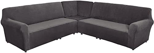 Sofabezug L-förmige Couchbezüge Ecksofabezug 3-teilige Dicker Plüsch Samt Schonbezug für Schnittsofa Haustier Kindermöbelschutz mit Elastischen Unterseite (Grau,L-Form 7-Sitzer) von FASCINATDECO