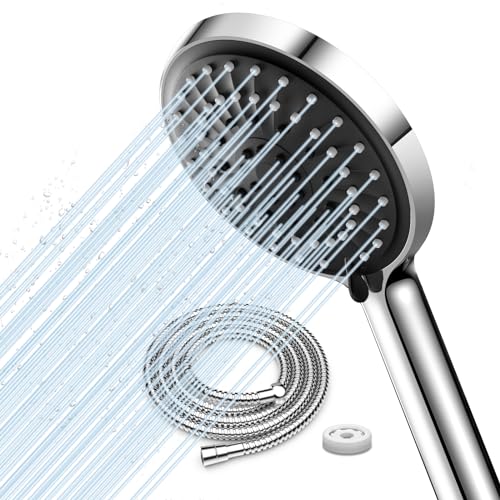 FASDUNT Chrom Duschkopf mit 2M Premium Flexibler Schlauch aus Edelstahl & 9.5L/min Durchflussbegrenzer und Filter für Duschbrause Duschköpfe Selbstreinigender, ABS Premium-Material von FASDUNT