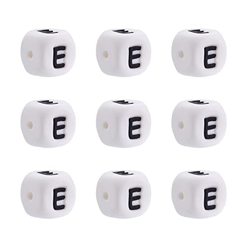 FASHEWELRY 10 Stück weiße Silikon-Buchstaben E-Perlen, 12 mm, Alphabet-Silikon-Abstandshalter für DIY-Armbänder, Halsketten, Ohrringe, Schmuckherstellung, 2 mm Loch von FASHEWELRY